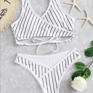 Black & White Striped Bikini Set